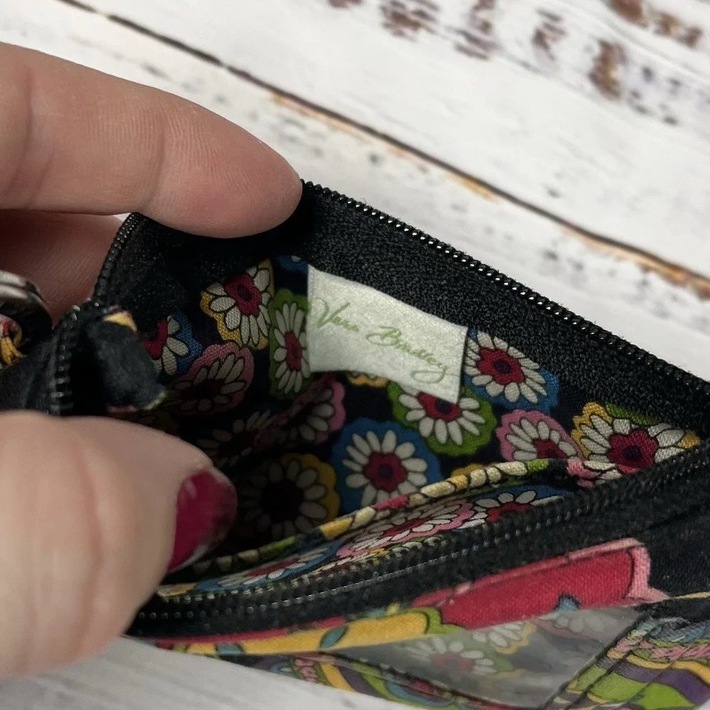 Vera Bradley Black Pink Paisley Zip ID Case Card Wallet Coin Purse Colorful